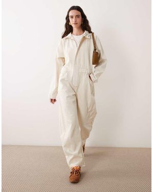 ASOS Denim Funnel Neck Jumpsuit - Natural