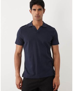 Blend Regular Fit Revere Collar Textured Knit Polo - Blue