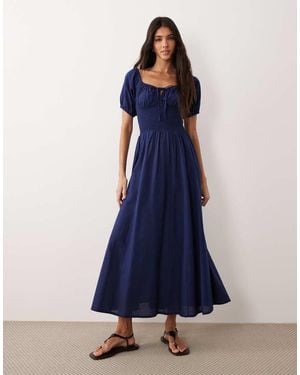 esmé studios Esmee Puff Sleeve Tie Front Maxi Beach Dress - Blue