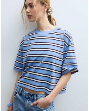 Stradivarius Striped Short Sleeve T-shirt - Blue