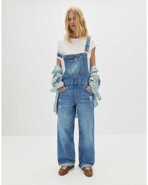 Pull&Bear – lange jeans-latzhose - Blau