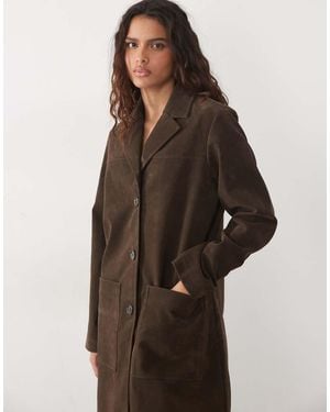Abercrombie & Fitch Chaqueta Oversize Larga De Ante Oscuro - Marrón