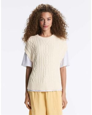Oysho Cable Knit Round Neck Vest - Natural