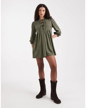 New Look Corduroy Smock Mini Dress - Green