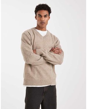 Only & Sons Geborstelde Gebreide Trui Met V-Hals - Naturel