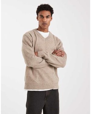 Only & Sons Jersey Beis Con Cuello De Pico De Punto Cepillado De -Neutro