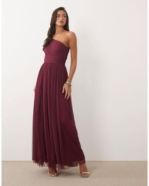 LACE & BEADS Bridesmaid One Shoulder Scarf Neck Maxi Dress - Purple