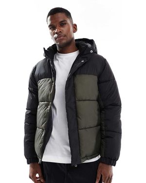 Jack & Jones Hooded Colour Blocked Puffer - Black