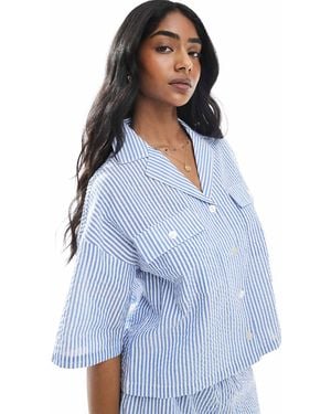 Wednesday's Girl Striped Boxy Shirt Co-ord - Blue