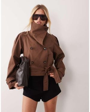 Mango Cropped Coltrench Met Riem - Bruin