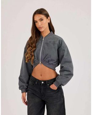 CERNUCCI Curved Hem Cropped Bomber Jacket - Grey