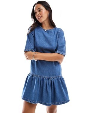 ASOS Denim T-shirt Mini Dress With Drop Waist - Blue