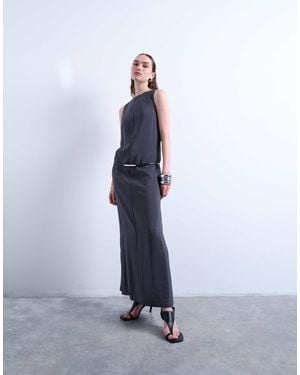 TOPSHOP High Neck Open Back Chuck On Cupro Midi Dress - White