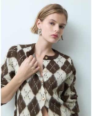 Miss Selfridge Gilet en maille brossée à motif argyle, coloris chocolat - Gris