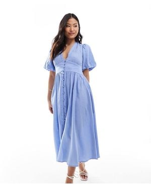 Nobody's Child Petite Starlight Linen Mix Midi Dress - Blue