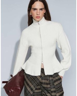 Gina Tricot Wool Shaped Knitted Zip Through Cardigan - White