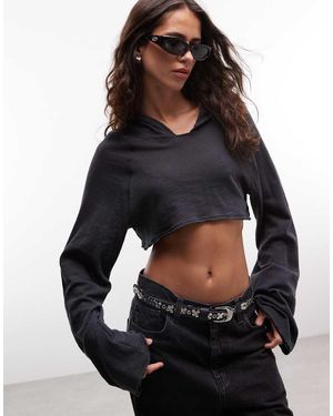 Weekday Cropped Bolero Top Met Lange Mouwen En Capuchon - Blauw