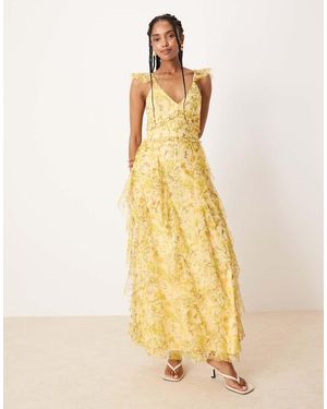 LACE & BEADS Ruffle Midaxi Tulle Dress - Yellow
