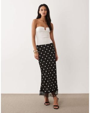 Nobody's Child Satin Lace Trim Maxi Skirt - White