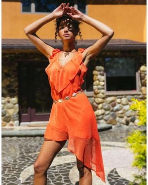 Aray Ruffle Mini Beach Dress - Orange