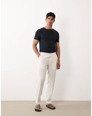 Mango 100% Linen Pin Stripe Pants - White