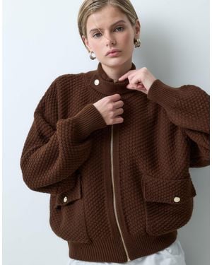 ASOS Knitted High Neck Bomber Jacket - Brown