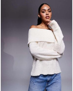 Princess Polly Parkley Boucle Deep Bardot Jumper - Grey