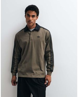 adidas Originals Polo De Manga Larga De Tres Rayas En Caqui - Gris