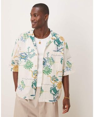 ASOS Boxy Oversized Revere Printed Shirt - Multicolour