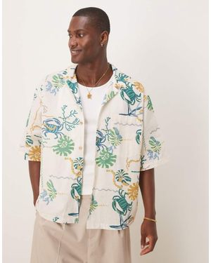 ASOS Camisa Beis De Corte Cuadrado Extragrande Con Estampado Y Cuello De Solapas De - Multicolor