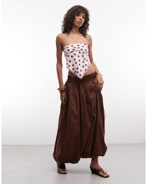 ASOS Adjustable Drawstring Pocket Detail Volume Midi Skirt - Brown
