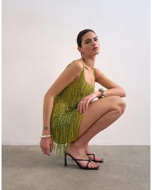 TOPSHOP Embellished Fringing Mini Dress - White