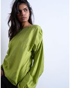 TOPSHOP Long Sleeve Ruched Side Top - Green
