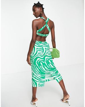 TOPSHOP Vestito Midi Incrociato Sul Davanti - Verde
