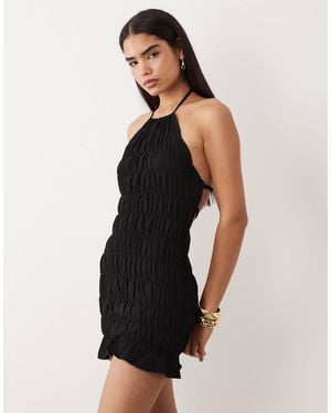 Aria Cove Shirred Halterneck Open Back Detail Mini Dress - Blue