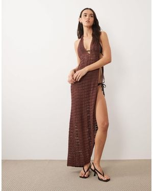 Flook The Label Zahira Crochet Maxi Beach Dress - Brown