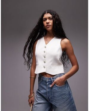 TOPSHOP V Neck Cropped Waistcoat - Gray