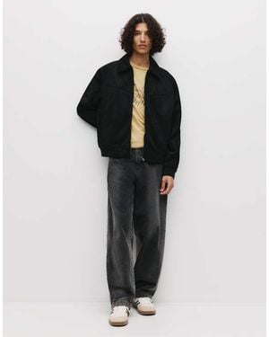 Pull&Bear Faux Suede Trucker Jacket - Black