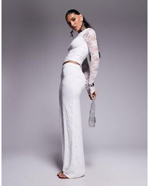 Kaiia Exclusive Double Layered Slinky Column Lace Maxi Skirt Co-ord - Grey