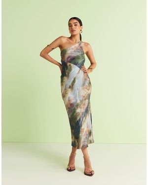 & Other Stories One Shoulder Satin Midi Dress With Twisted Strap Detail - Green