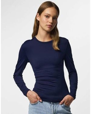 Pieces Lula Slim Fit Crew Neck Long Sleeve Top - Blue