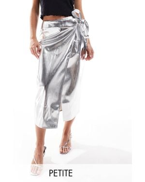 Never Fully Dressed Petite Jaspre Pu Midi Skirt - Metallic