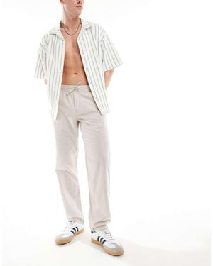 Jack & Jones Straight Leg Pull On Linen Trouser - White