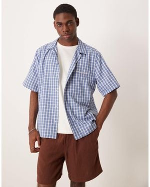 ASOS Boxy Relaxed Revere Shirt With Chest Embroidery - Blue