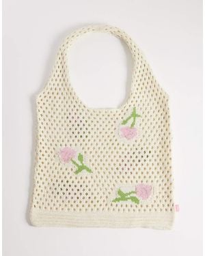 JJXX Knitted Tote Bag With Rose Print - Natural