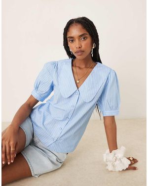 OMNES Oversized Collar Stripped Shirt - Blue