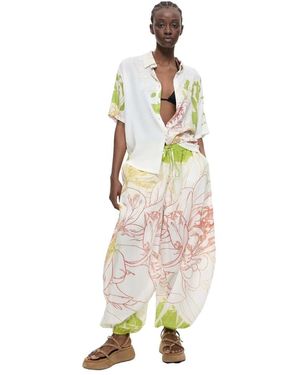Desigual Pantalones Verdes Bombachos 100% De Algodón - Blanco