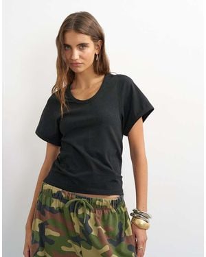 TOPSHOP Scoop Neck Sculpted T-shirt - Black