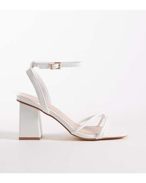 London Rebel Ash Strappy Mid Block Heeled Sandals - White