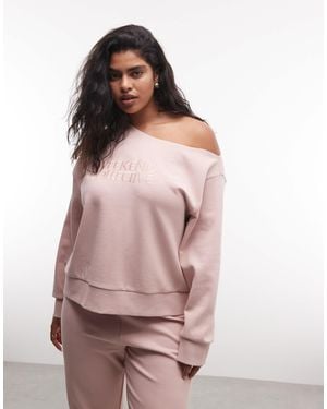 ASOS Weekend collective curve - sweat-shirt d'ensemble en maille interlock à épaules dénudées - poudré - Rose
